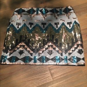 Hera sequin Aztec print mini skirt